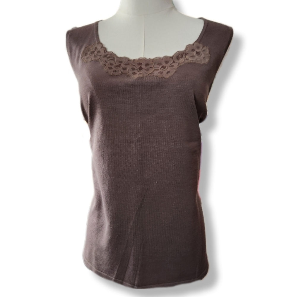 Talbots Brown Sleeveless Top with Lace Detail 1X